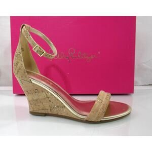 Lilly Pulitizer Jenna Wedge Heel Ankle Strap Sandals Natural Cork Size 8.5